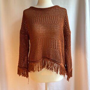 🧡 Burnt Orange Crochet Fringe Sweater
